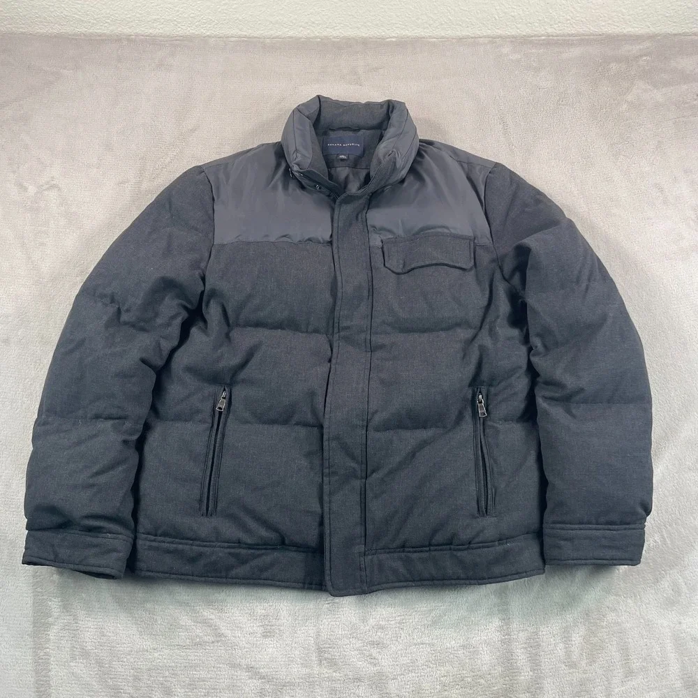 Banana Republic Down Jacket Men XL Grey Wool Blend‎ Full Zip Pockets Warm $349